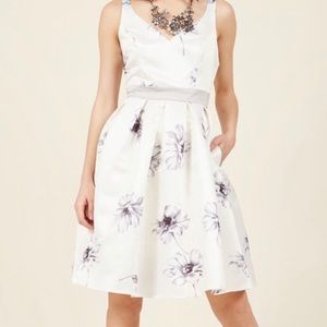 ModCloth Fit and Flare White Floral Dress